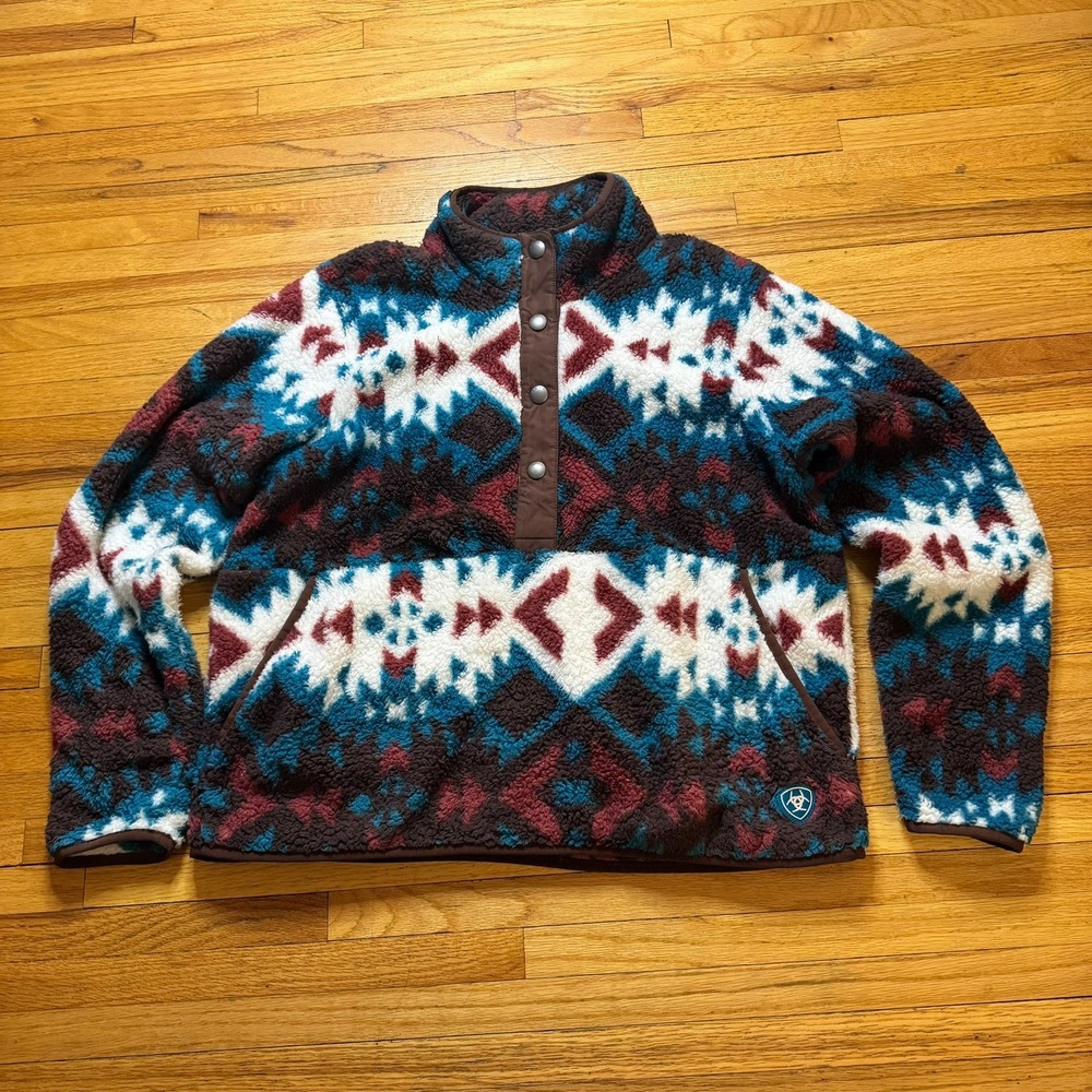 Ariat Womens Berber Snap Front Fleece Pullover Aztec Southwestern Sherpa Large